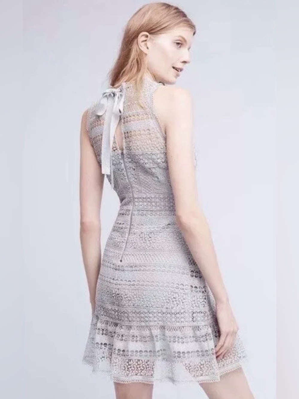 Anthropologie Winningham Lace Dress by Foxiedox Sky Blue Lace Size L Romantic